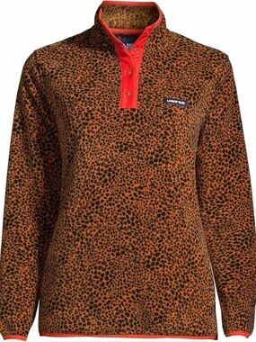 Lands’ End Snap Neck Heritage Fleece Pullover Leopard Print